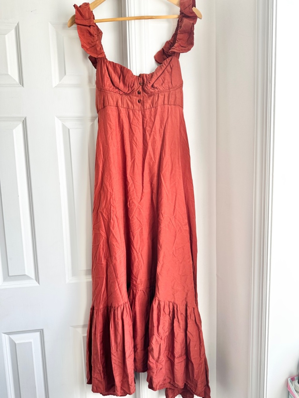 Farm Rio Ruffle-Sleeve Rust Midi Dress - Picture 6 of 14